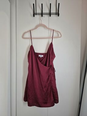 Sabo Wrap-Style Mini Dress in Deep Berry